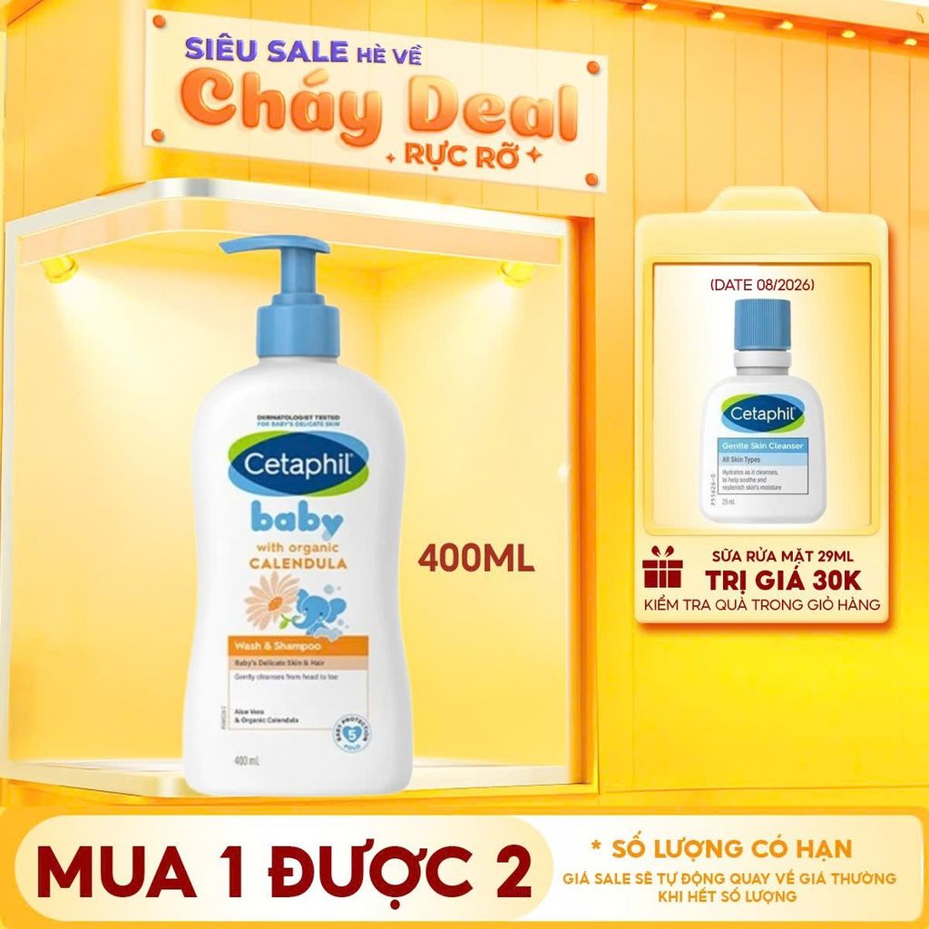 Sữa Tắm Gội Dịu Nhẹ Cho Bé Cetaphil Baby Wash & Shampoo With Organic Calendula 400ml