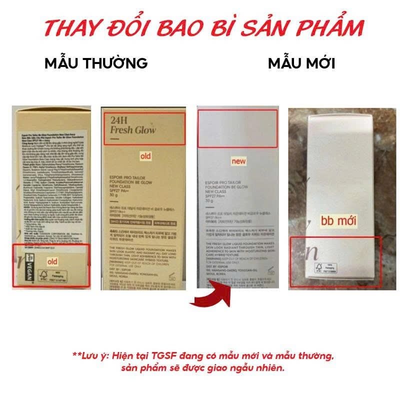 Kem Nền Thuần Chay, Căng Bóng Tự Nhiên Espoir Pro Tailor Be Glow Foundation New Class SPF27 PA++ 30g