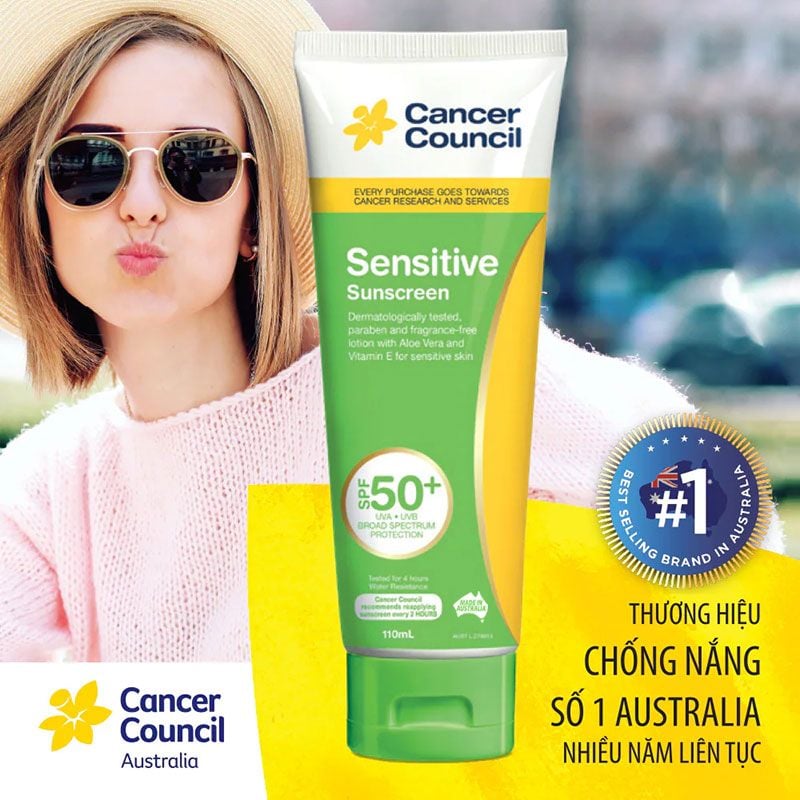 Kem Chống Nắng Năng Động Bảo Vệ Da Khỏi Tia UV Cancer Council Active Sunscreen SPF50+/PA++++ #SENSITIVE 110ml