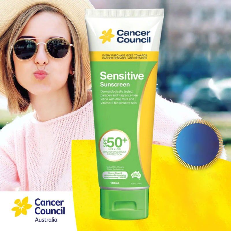 Kem Chống Nắng Cancer Council Năng Động Bảo Vệ Da Tránh Tia UV Active Sunscreen SPF50+/PA++++ #SENSITIVE 110ml