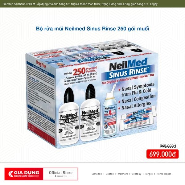 Bộ rửa mũi NeilMed Sinus Rinse 250 gói muối