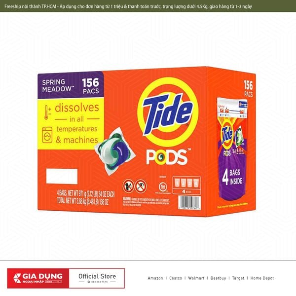 Viên giặt xả Tide Pods 3in1 thùng 156 viên