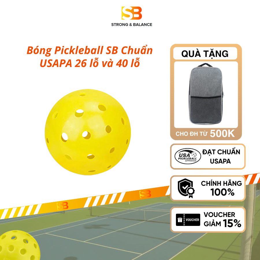 BÓNG PICKLEBALL SB TẬP LUYỆN VÀNG  – CHUẨN USAPA – 26 LỖ & 40 LỖ