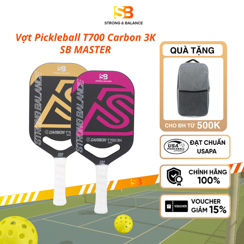  VỢT PICKLEBALL T700 CARBON 3K SB MASTER HỒNG – ÉP NÓNG NGUYÊN KHỐI 