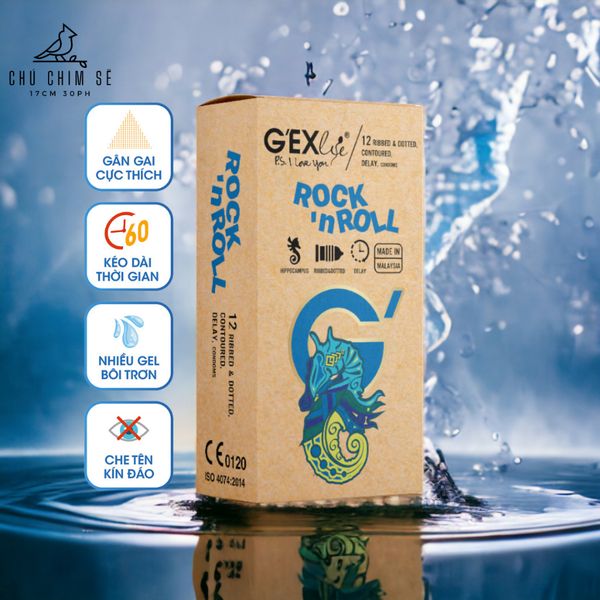 Bao cao su GEXlife RocknRoll gân gai, hạt nổi, kéo dài thời gian hộp 12 cái - Chú Chim Sẽ