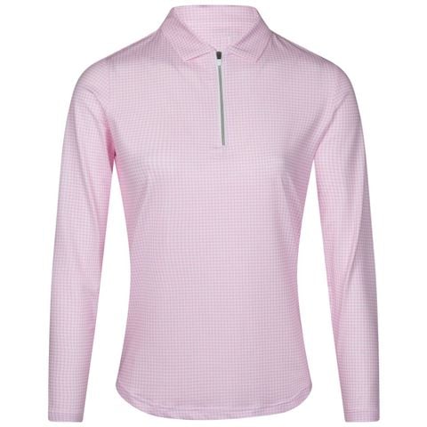 Áo golf nữ tay dài LS Houndstooth Print Sun Protection Shirt Pink 87339 | Footjoy