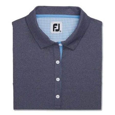 Áo golf nữ tay ngắn Short Sleeve Houndstooth Trim Pique Shirt Navy Heather 87351 | Foot Joy