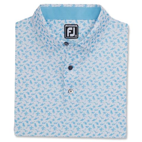 Áo golf nam tay ngắn LISLE BEACH PRINT SELF COLLAR 82277 WHITE/LT BLUE | FootJoy