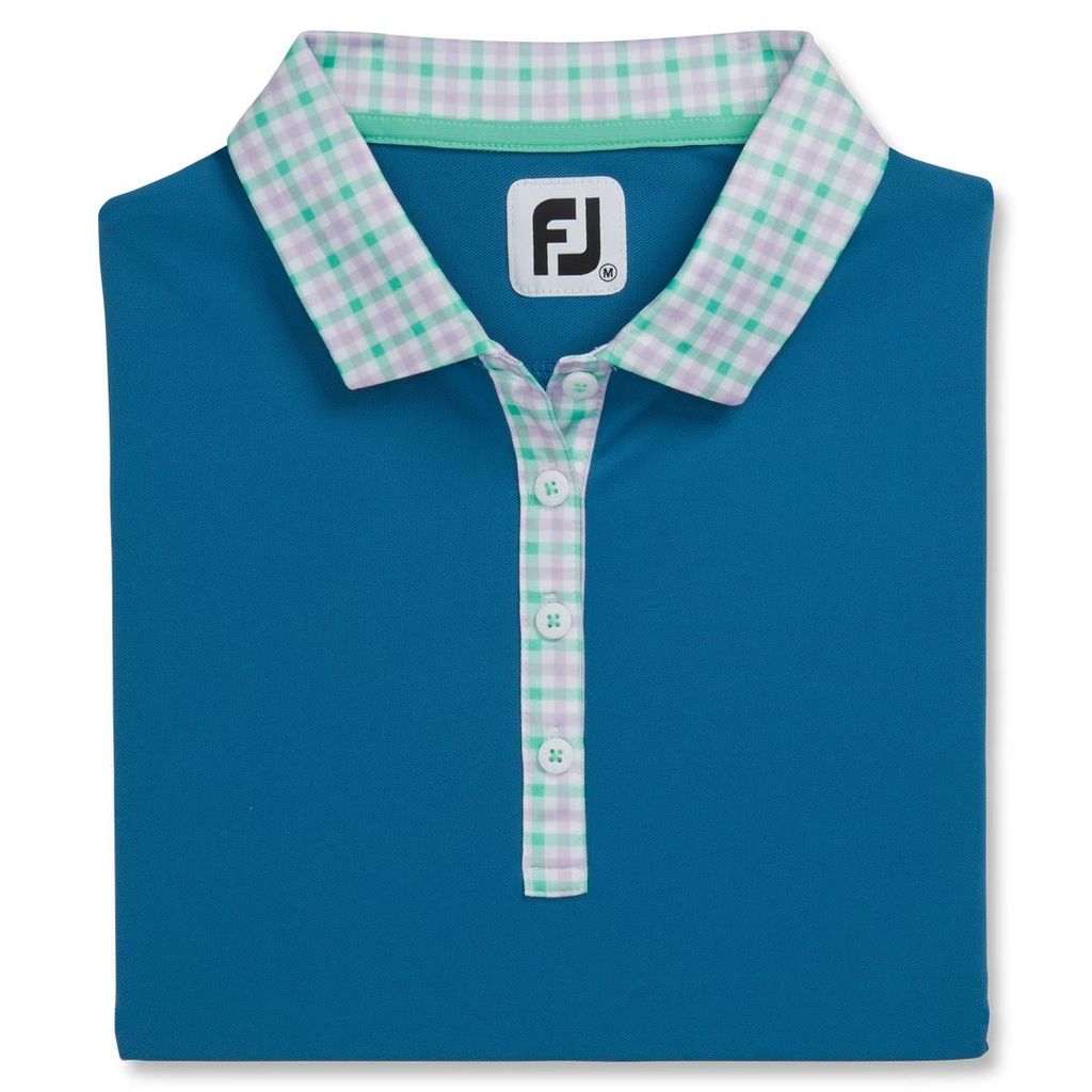 Áo golf nữ tay ngắn GINGHAM TRIM SS SHIRT 89739 XANH CỔ VỊT | Foot Joy