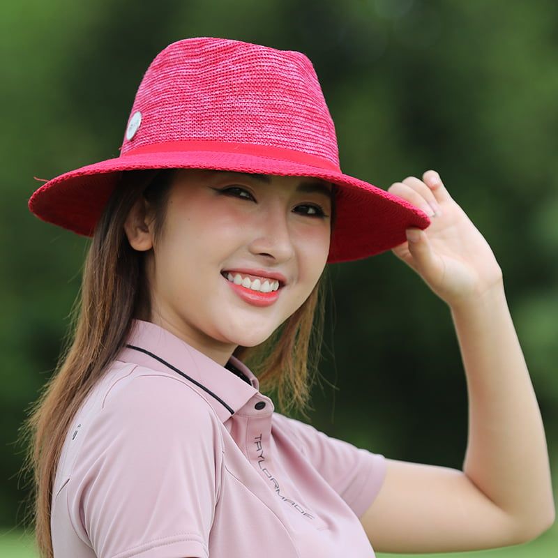 Mũ golf nữ rộng vành ASTON FEDORA Hat Ball Marker MIX RED/RED | Evoke