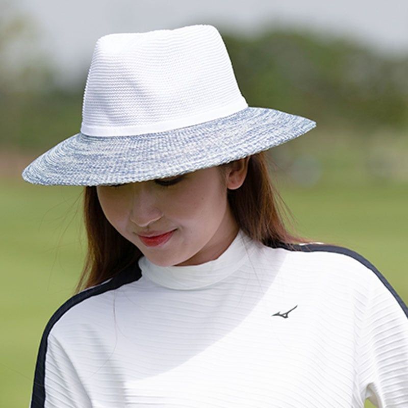 Mũ golf nữ rộng vành ASTON FEDORA Hat Ball Marker WHITE/LT BLUE | Evok