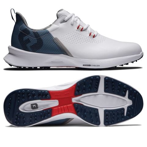 Giày golf nam Fuel 55441 LACED SPIKELESS White / Blue Fog / Red | FootJoy