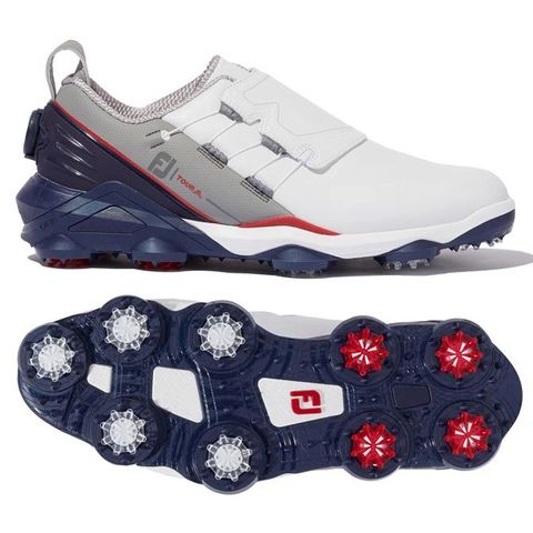 Giày golf nam FJ 53376 CF TOUR ALPHA BOA Spiked WHT/GRY/RED | FootJoy | Tặng 1 dù MuaBanGolf rộng 1m5 + 1 đôi vớ FJ ProDry