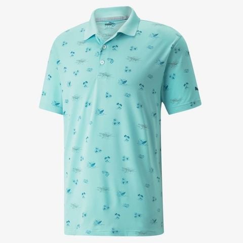 Áo golf nam tay ngắn 53379102 xanh biển hoa văn | Puma