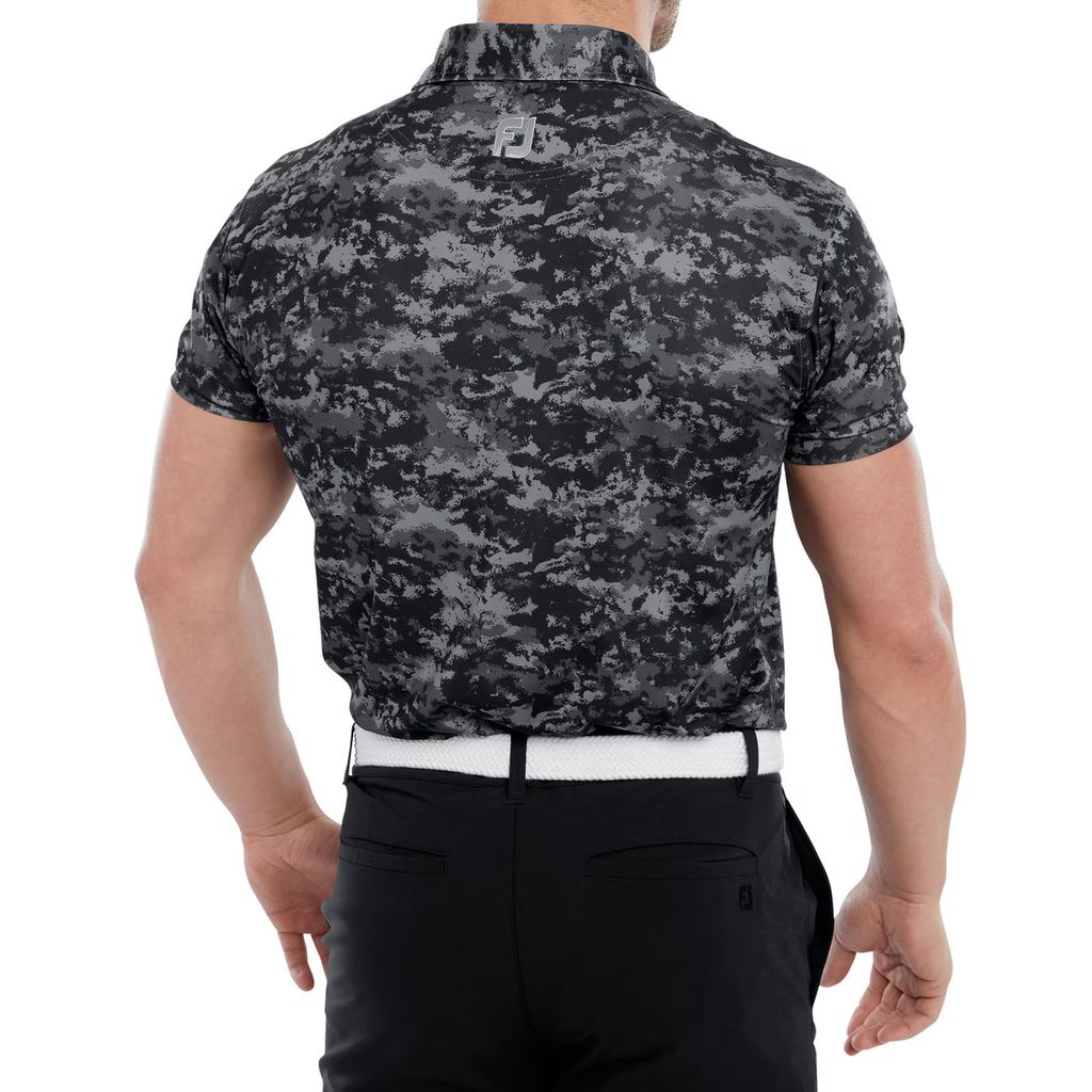 Áo golf nam tay ngắn CLOUD CAMO LISLE, SELF COLLAR 82200 BLACK | FootJ