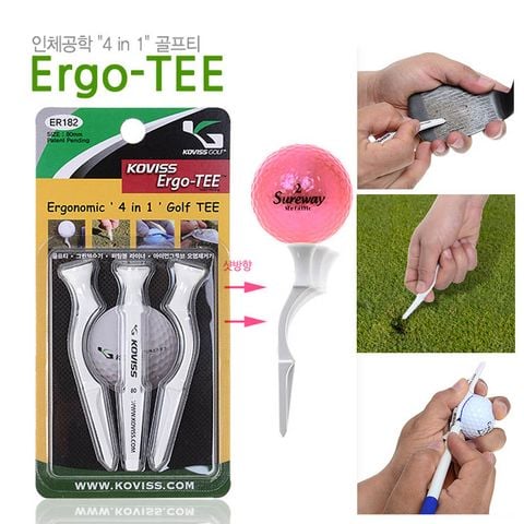 Hộp 3 tee Ergo-TEE 4 công dụng (đỡ bóng, sửa cỏ, vẽ line, vệ sinh gậy) ER182 | Koviss