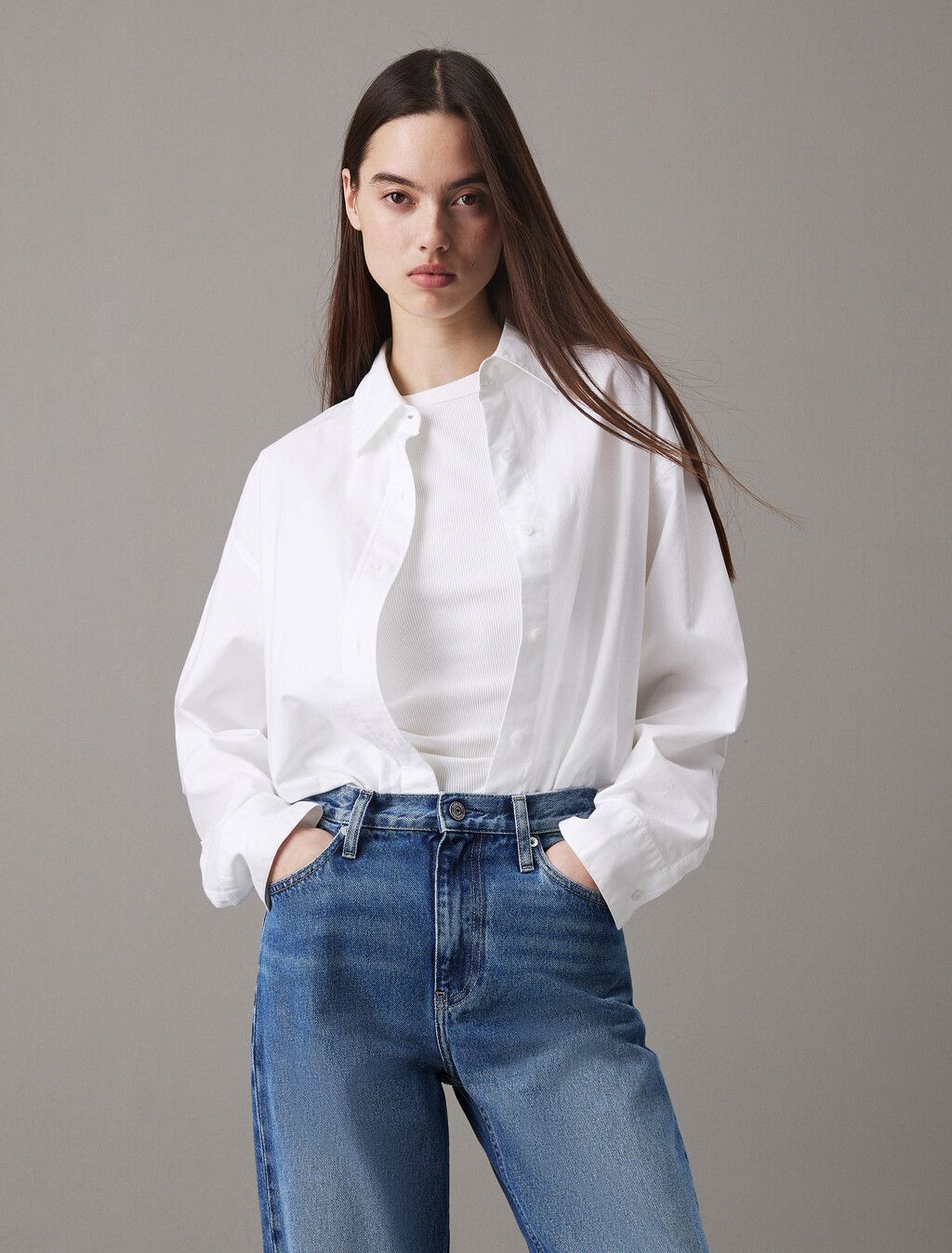 Calvin Klein - Áo sơ mi tay dài CK nữ Relaxed Oxford Cotton Shirt