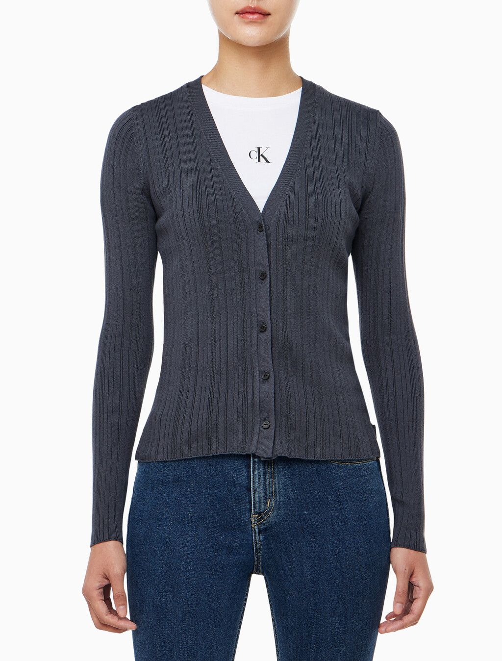 Calvin Klein - Áo khoác len CK nữ Cotton Variegated Rib Cardigan