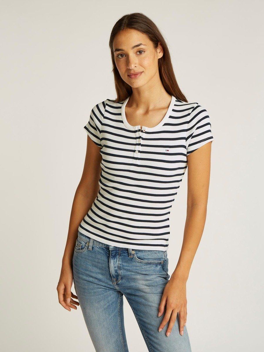 Tommy Hilfiger - Áo thun tay ngắn nữ Slim Button Rib Tee