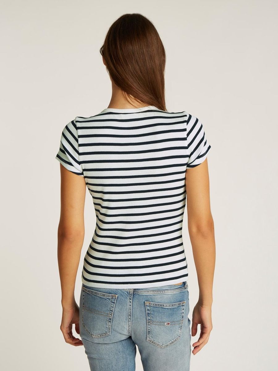 Tommy Hilfiger - Áo thun tay ngắn nữ Slim Button Rib Tee