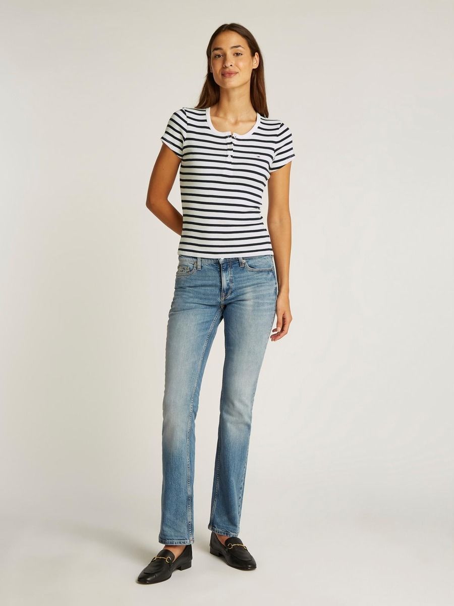Tommy Hilfiger - Áo thun tay ngắn nữ Slim Button Rib Tee
