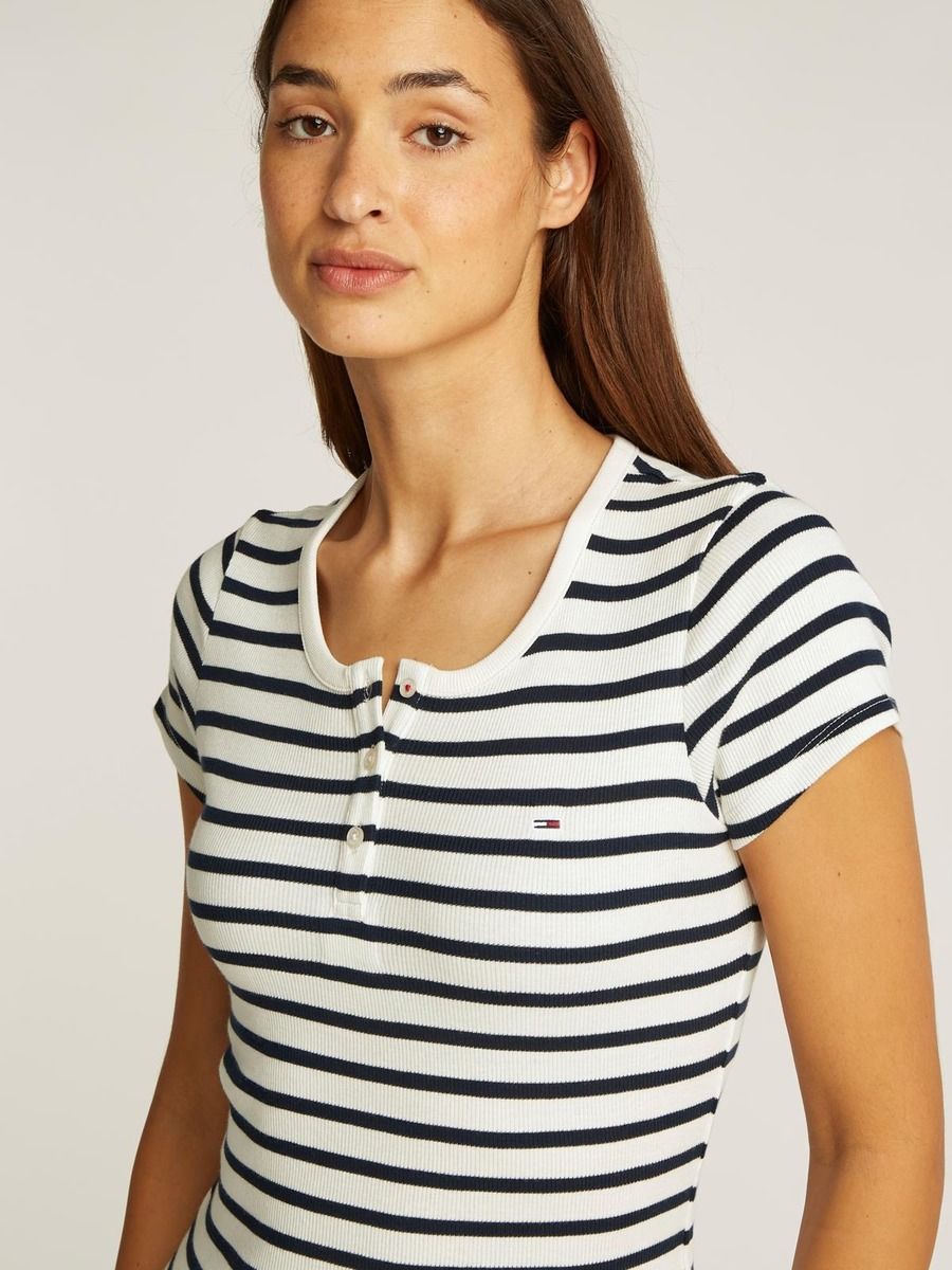 Tommy Hilfiger - Áo thun tay ngắn nữ Slim Button Rib Tee