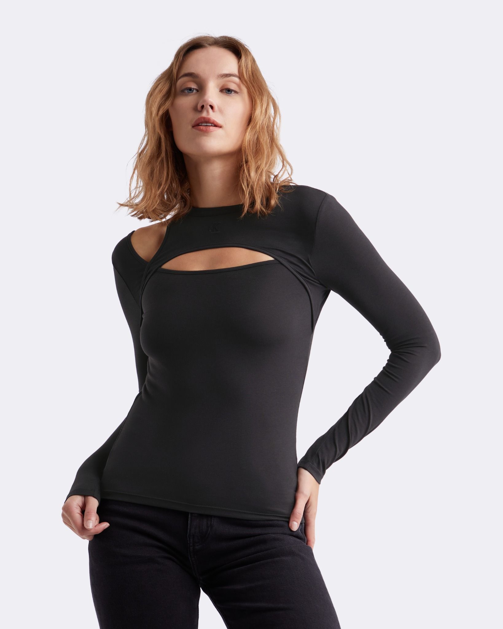 Calvin Klein - Áo tay dài nữ Layered Cut-Out Slim Top