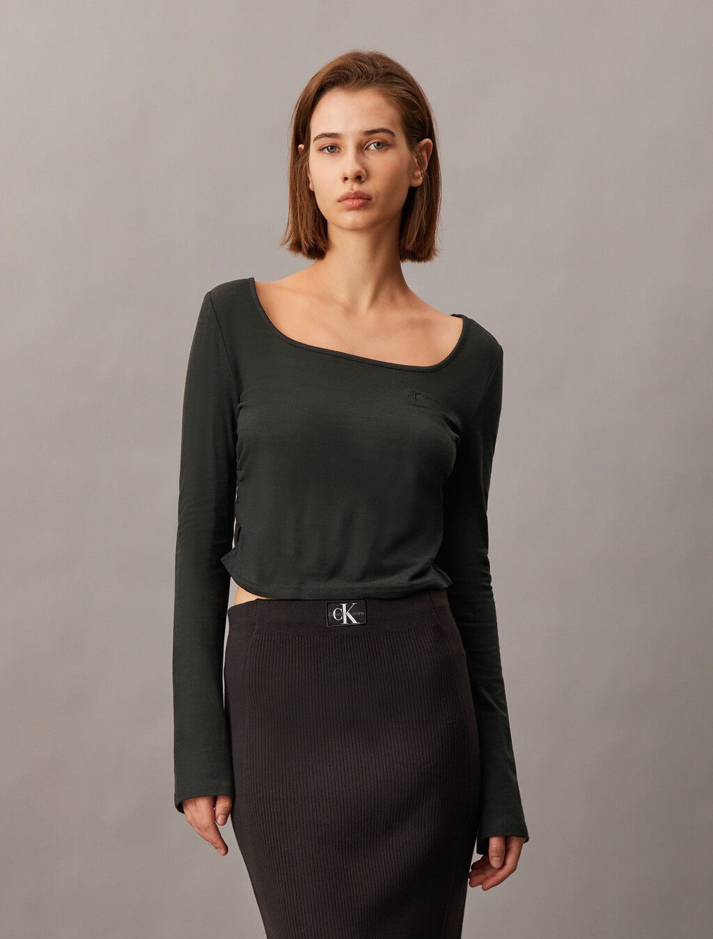 Calvin Klein - Áo thời trang CK nữ Premium Textured Gathers Baby Tee