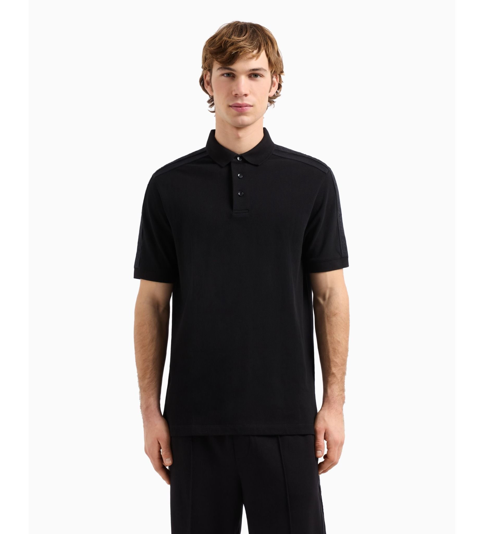 Armani Exchange - Áo polo tay ngắn nam Short sleeve polo shirt in black cotton Piqué