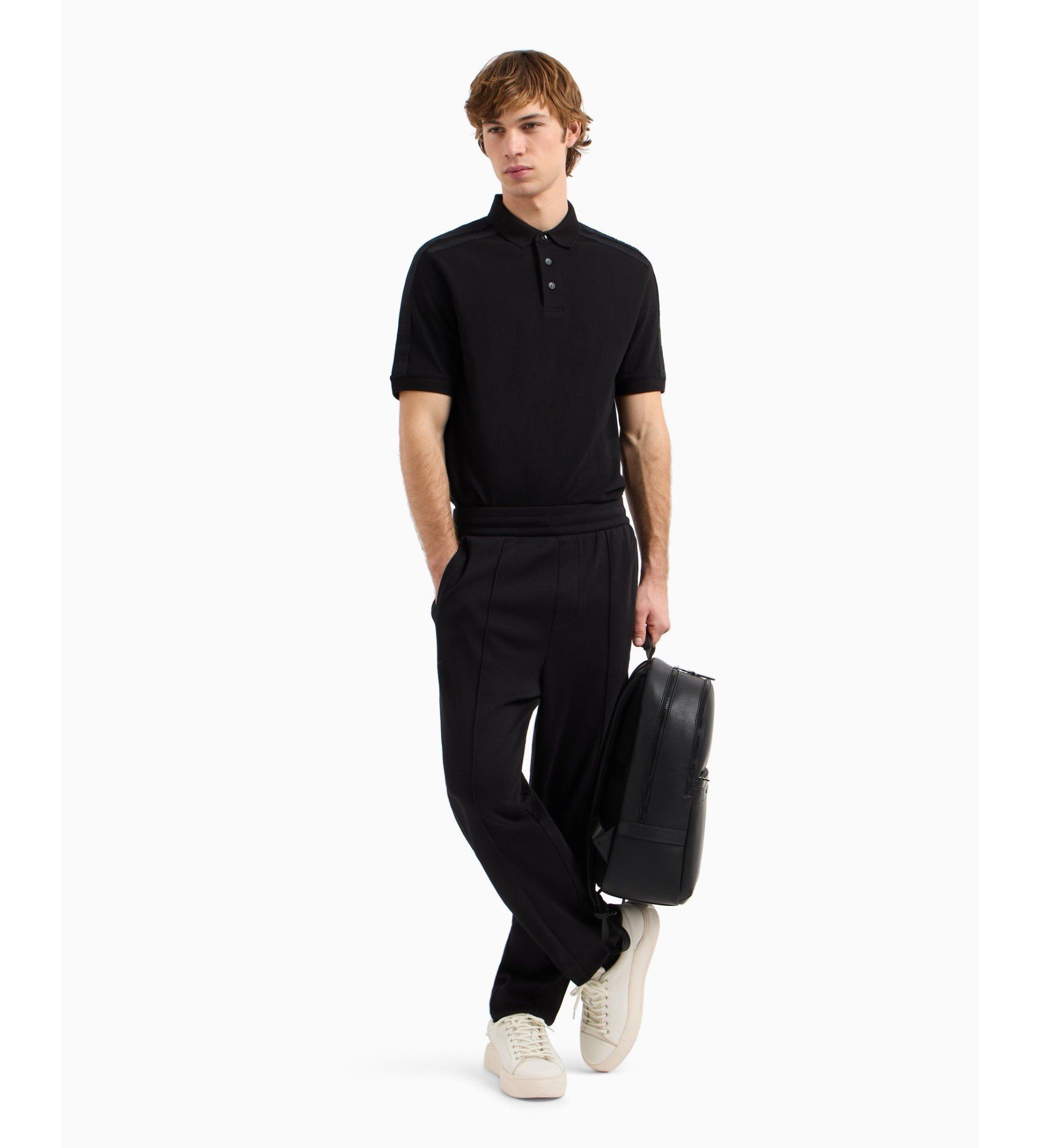 Armani Exchange - Áo polo tay ngắn nam Short sleeve polo shirt in black cotton Piqué