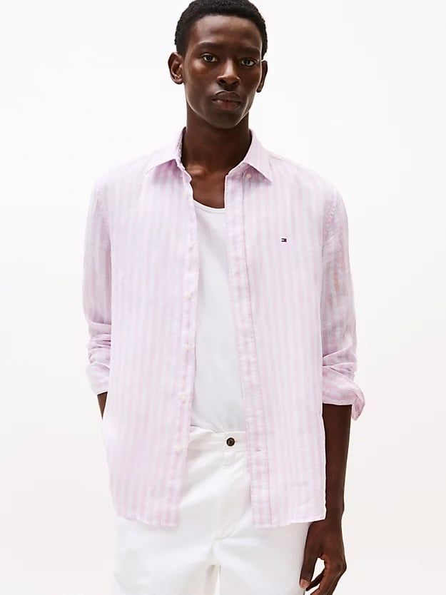 Tommy Hilfiger - Áo sơ mi tay dài nam Regular Fit Stripe Linen Shirt