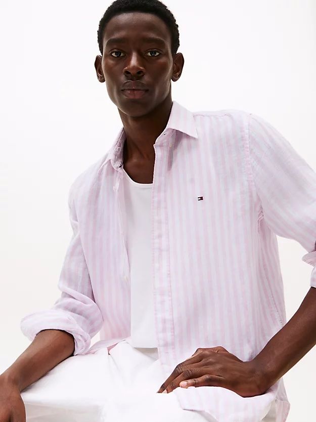 Tommy Hilfiger - Áo sơ mi tay dài nam Regular Fit Stripe Linen Shirt