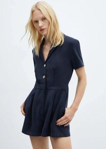 Mango - Áo liền quần nữ Short jumpsuit with pleat detail