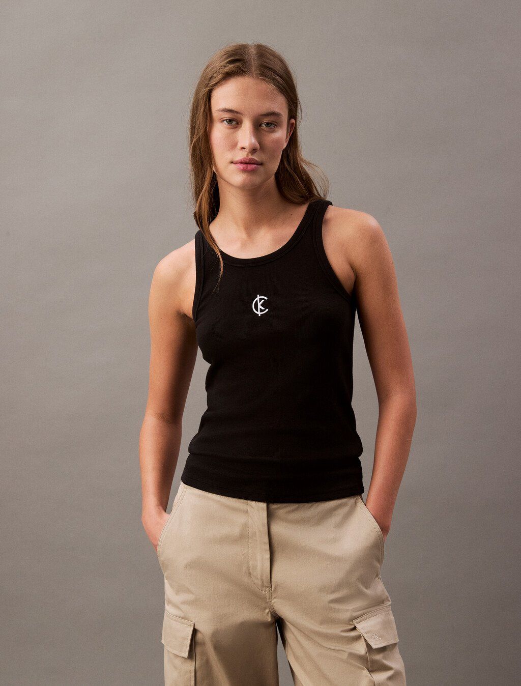 Calvin Klein - Áo ba lỗ CK nữ Ribbed Cotton Logo Tank Top