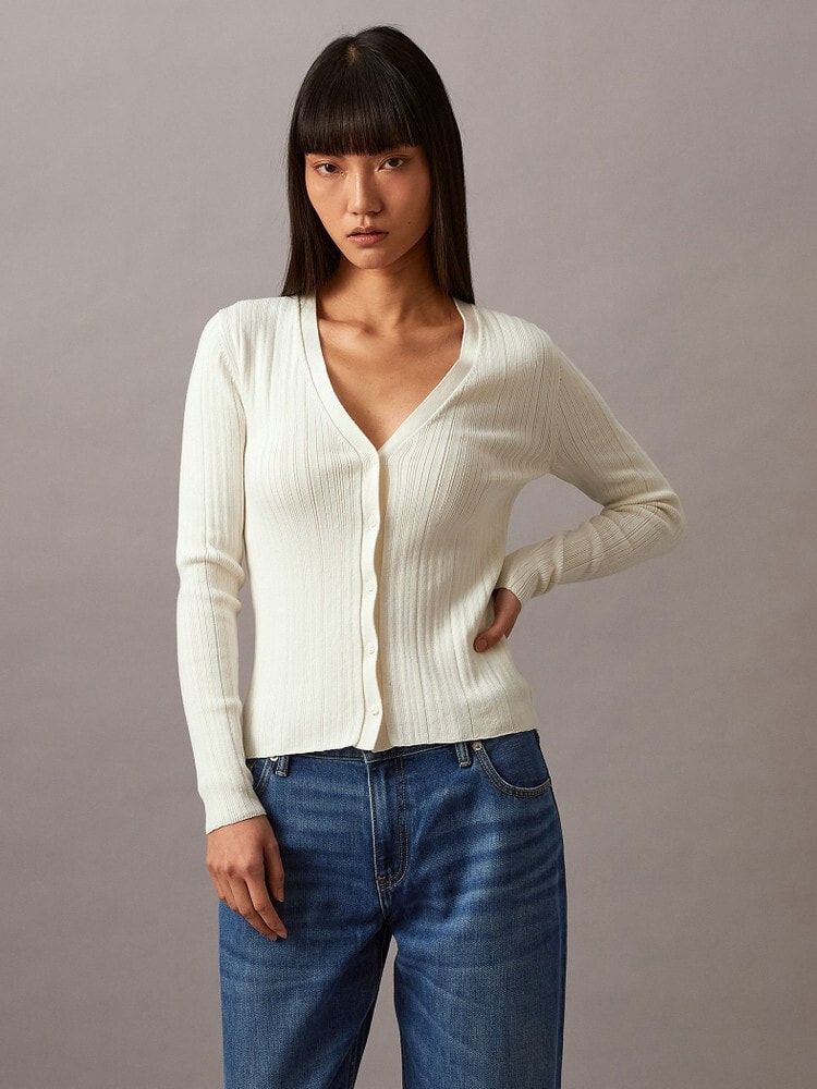 Calvin Klein - Áo khoác len CK nữ Cotton Variegated Rib Cardigan