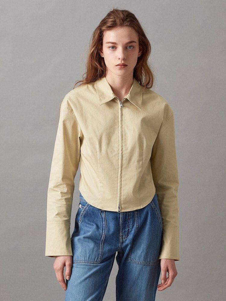 Calvin Klein - Áo sơ mi tay dài CK nữ Zipped Cotton Long Sleeve Top