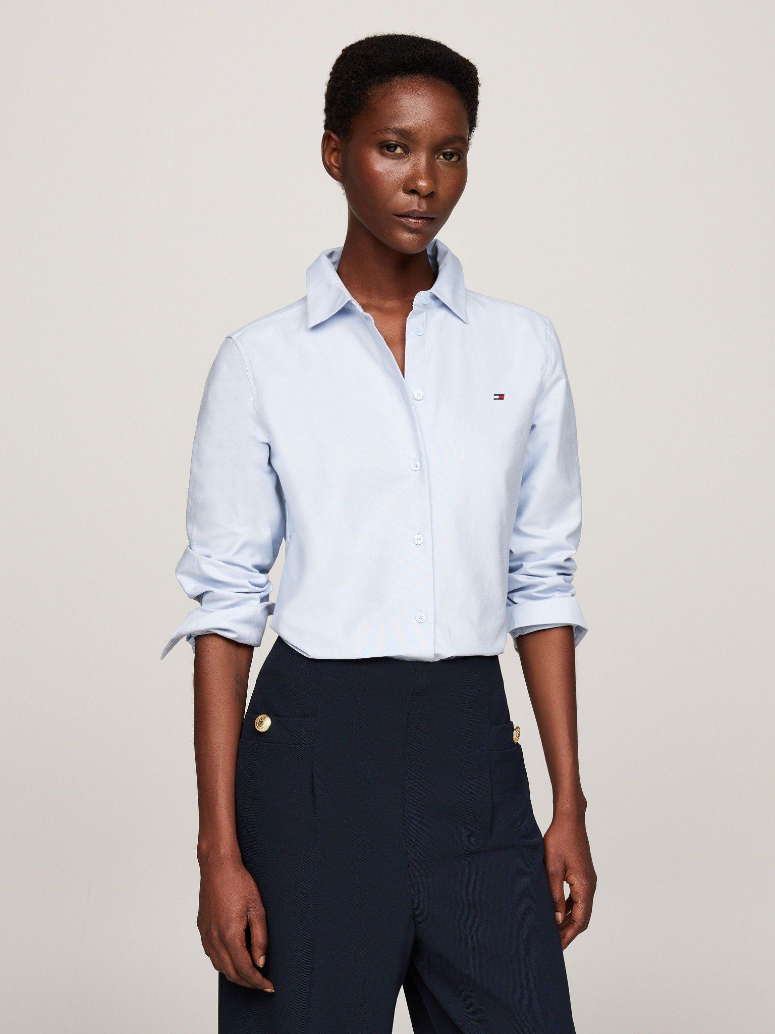 Tommy Hilfiger - Áo sơ mi tay dài nữ Flag Embroidery Regular Fit Oxford Shirt