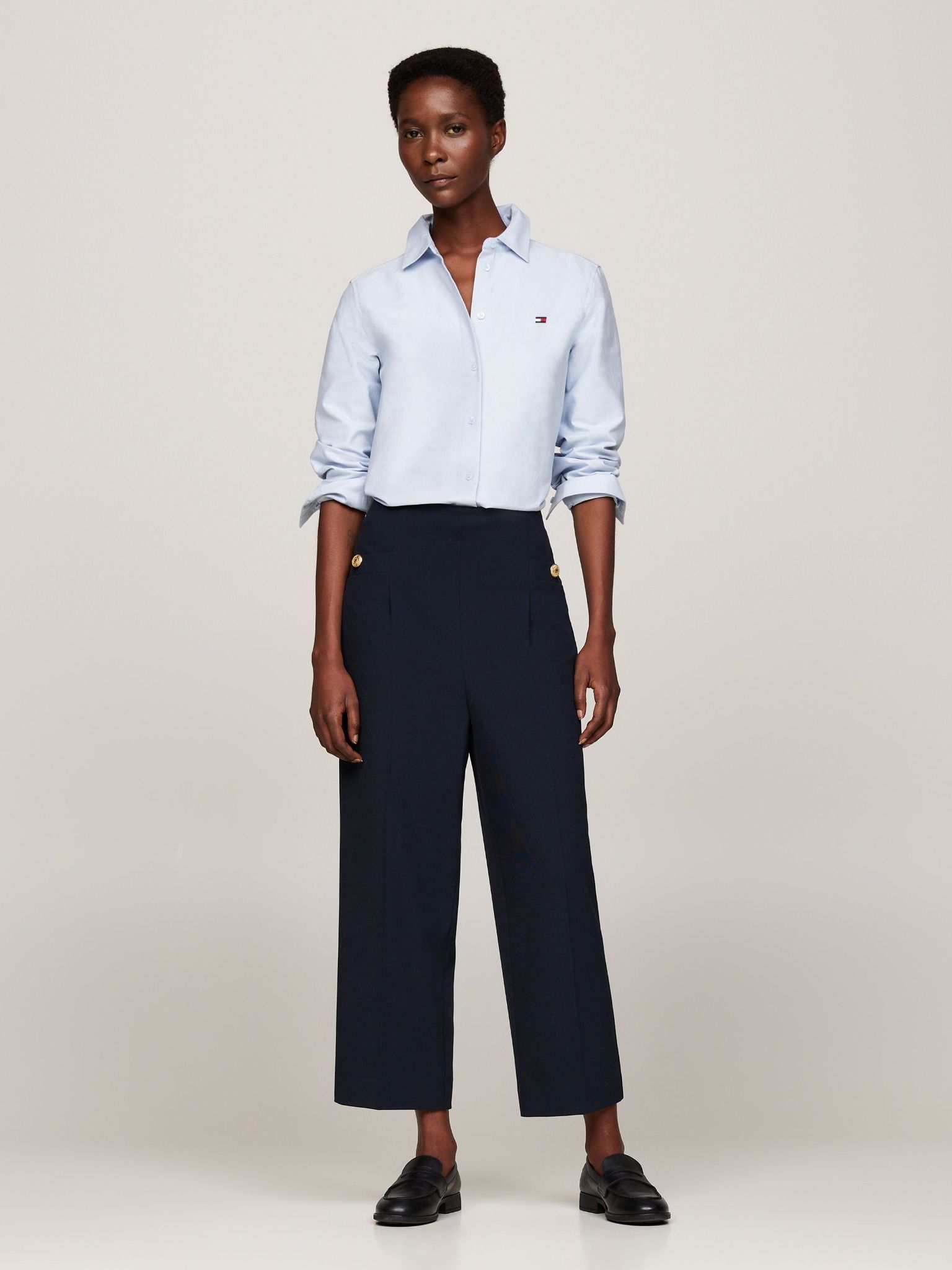 Tommy Hilfiger - Áo sơ mi tay dài nữ Flag Embroidery Regular Fit Oxford Shirt