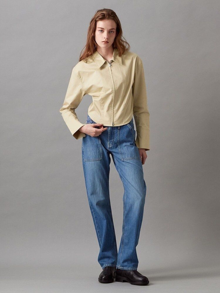 Calvin Klein - Áo sơ mi tay dài CK nữ Zipped Cotton Long Sleeve Top