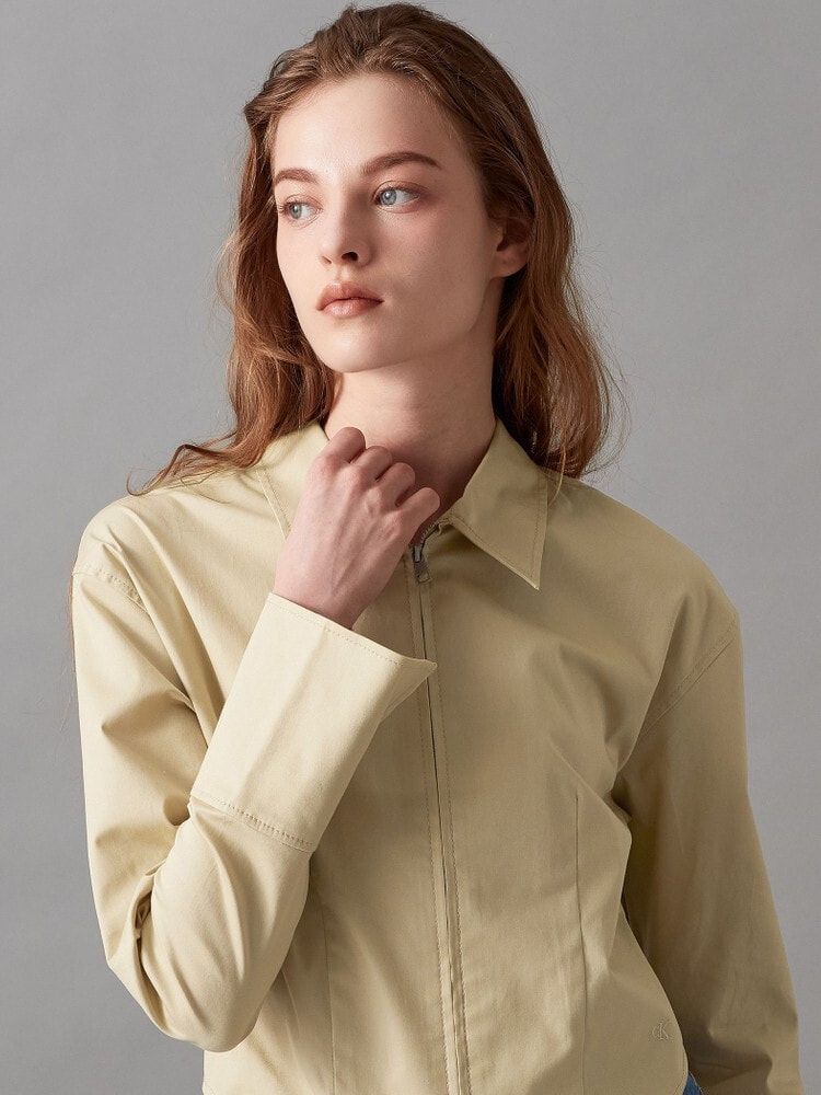 Calvin Klein - Áo sơ mi tay dài CK nữ Zipped Cotton Long Sleeve Top