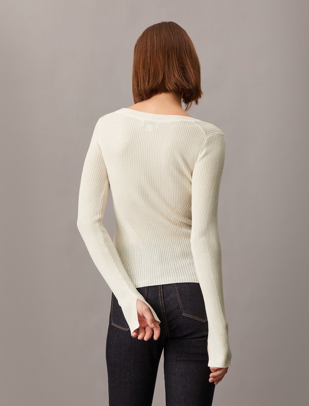 Calvin Klein - Áo len tay dài CK nữ Premium Slim Cropped Knit Top