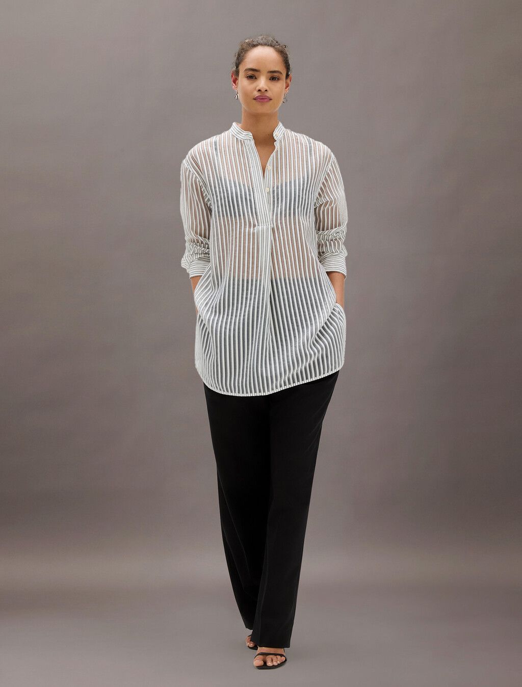 Calvin Klein - Áo sơ mi CK nữ Jacquard Stripe Popover Shirt