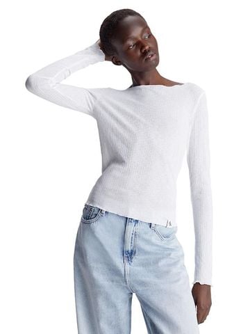 Calvin Klein - Áo tay dài nữ Sheer Ribbed Long Top