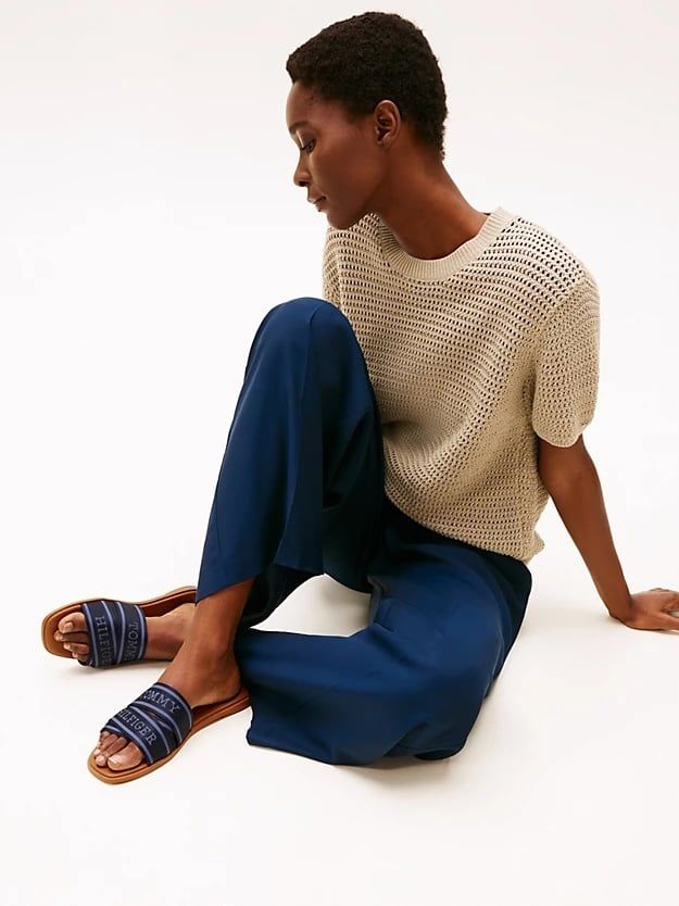 Tommy Hilfiger - Dép quai ngang nữ Webbing Woven Logo Strap Mules