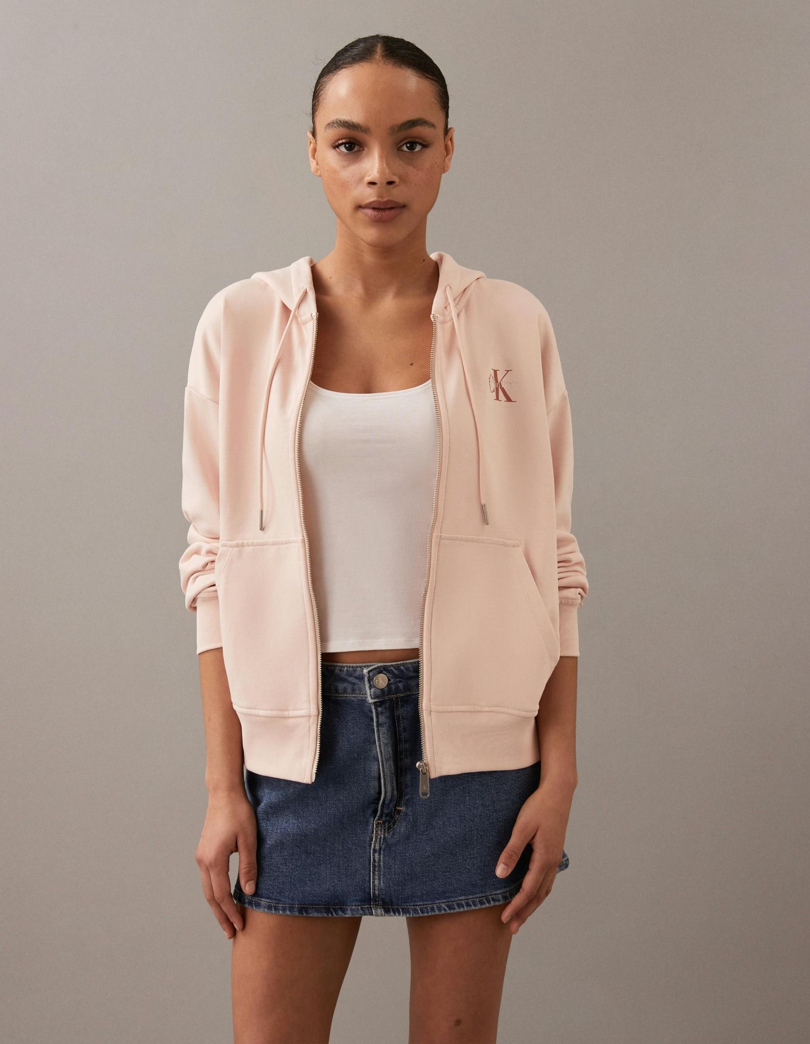 Calvin Klein - Áo khoác CK nữ Cropped Zip Up Monogram Hoodie