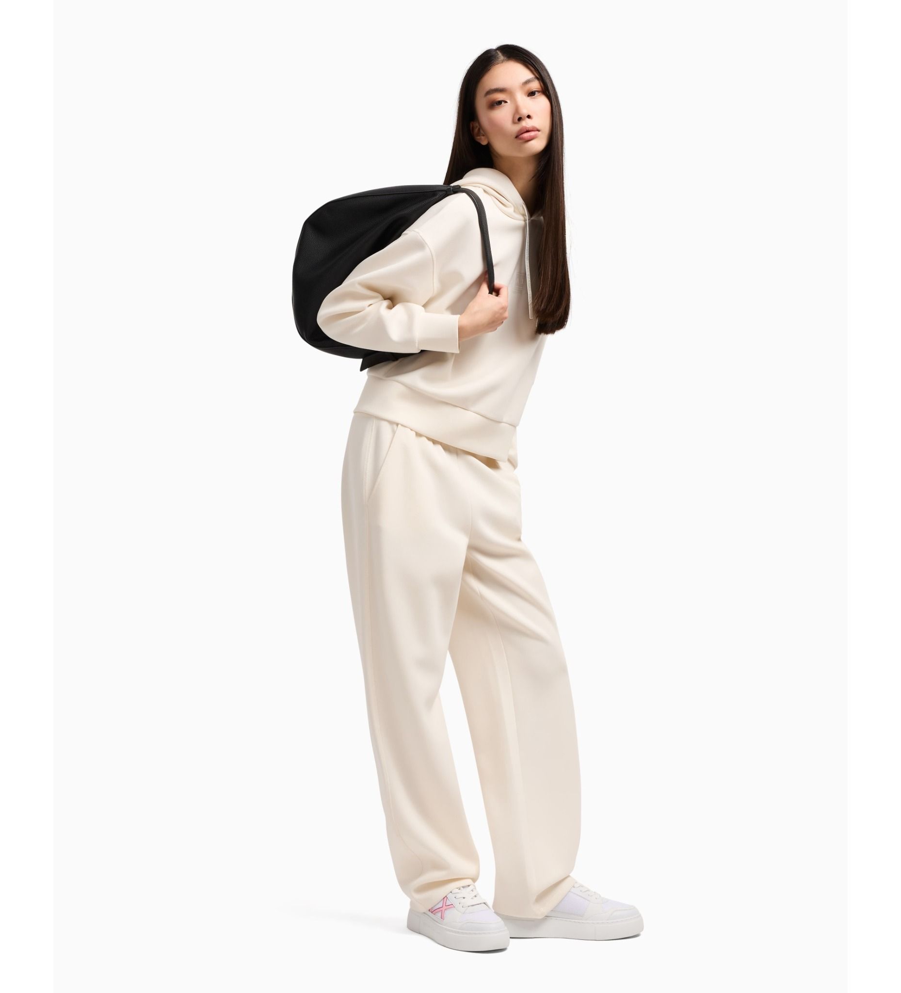 Armani Exchange - Áo nỉ trùm đầu có dây rút nữ Ax Ecru white hooded sweatshirt