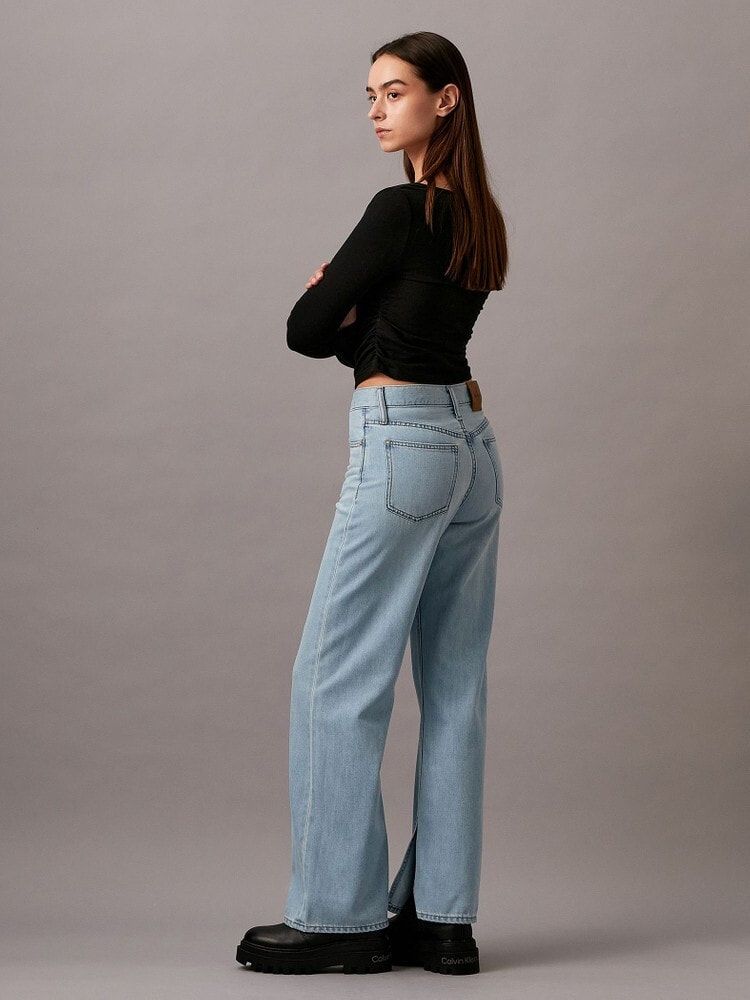 Calvin Klein - Quần jeans ống đứng CK nữ Highrise Wide Leg With Split Jean