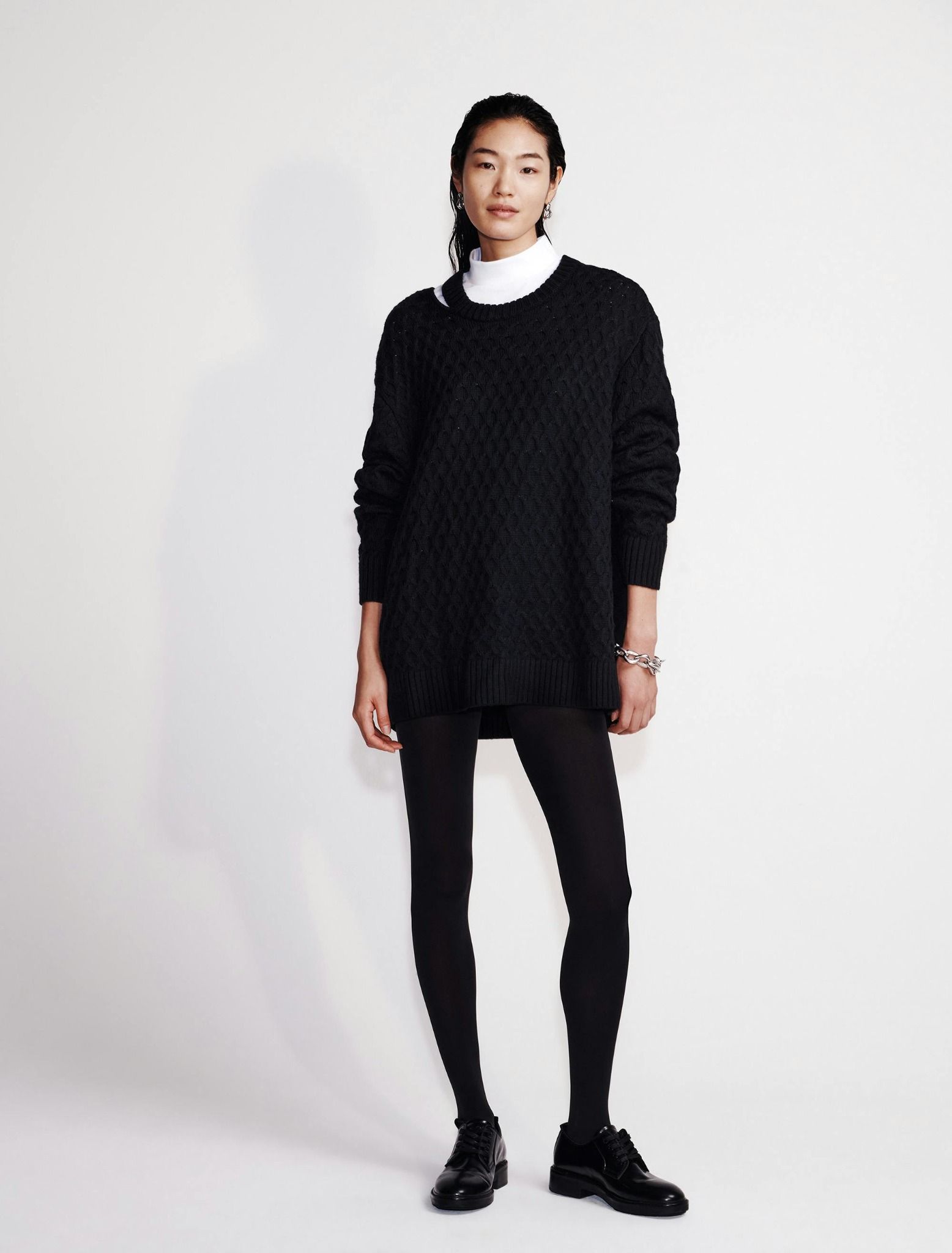 Calvin Klein - Áo len tay dài CK nữ Merino Wool Cable Knit Relaxed Crewneck Jumper