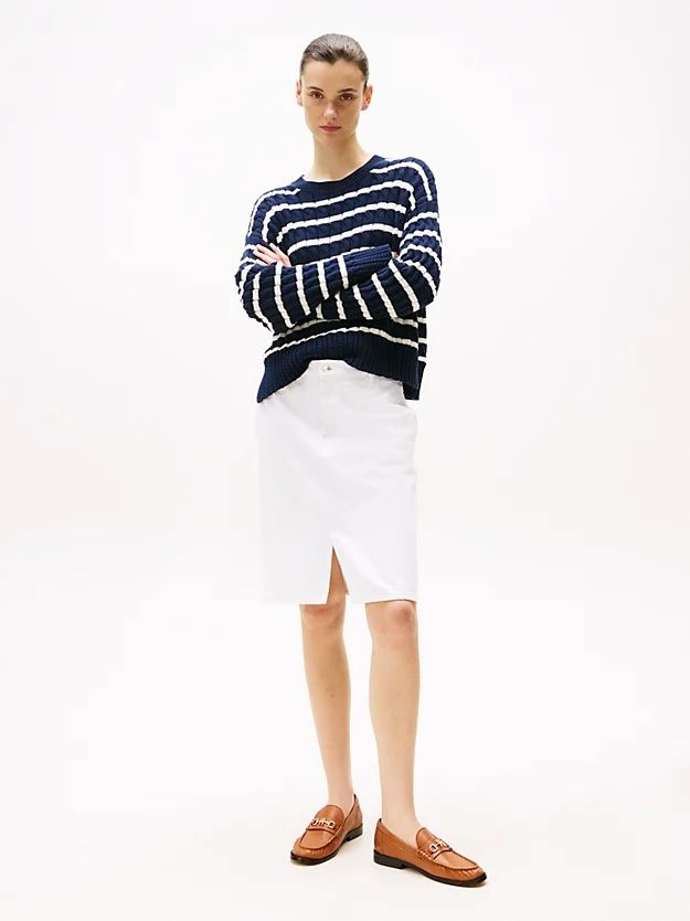 Tommy Hilfiger - Váy jeans nữ White Denim Midi Skirt
