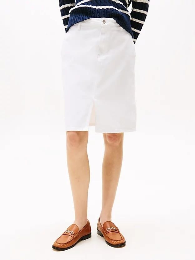 Tommy Hilfiger - Váy jeans nữ White Denim Midi Skirt
